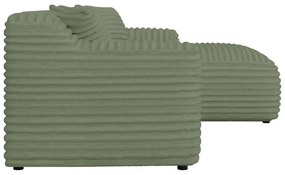 Divano angolare verde (con penisola a destra e chaise lounge) rivestito in velluto a coste Martin – Ropez