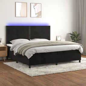 Letto A Molle Con Materasso E Led Nero 200x200 Cm İn Velluto /