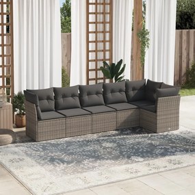 Set Divano da Giardino 6 pz con Cuscini Grigio in Polyrattan