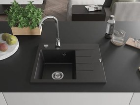 Mexen Ben lavello in granito a 1 vasca con sgocciolatoio, sinistro 600 x 500 mm, nero, sifone cromato - 6522605000-77