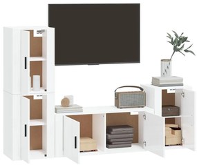 Set di mobili porta tv 4 pz bianco lucido in legno multistrato