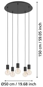 Eglo 390267 - Lampadario a sospensione con filo HUEBRO 5xE27/40W/230V nero