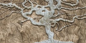Quadro su tela – Albero astratto su legno in tonalità beige