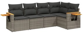 Set divano da giardino 5 pz con cuscini grigio in polyrattan