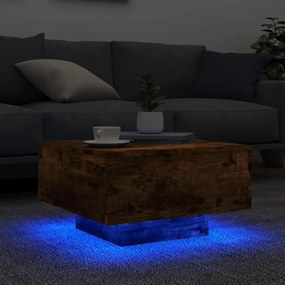 Tavolino da soggiorno con luci led rovere fumo 55x55x31 cm