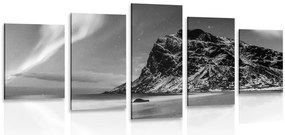 Quadri 5 pezzi – Aurora boreale in Norvegia in bianco e nero