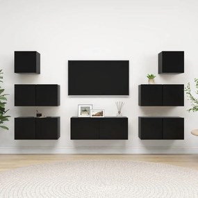 Set Di Mobili Porta Tv 7 Pz Nero İn Legno Multistrato /