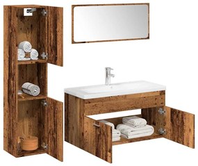 Set Mobili Da Bagno 5 Pz Legno Antico İn Legno Multistrato /