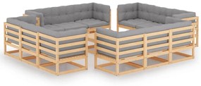 Set divani da giardino 13 pz con cuscini legno massello di pino