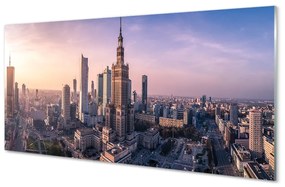 Quadro in vetro Panorama dei grattacieli all'alba di varsavia 100x50 cm