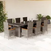 Set da Pranzo da Giardino 9 pz con Cuscini in Polyrattan Grigio 3277553