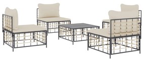 Set Divani da Giardino 5 pz con Cuscini Antracite in Polyrattan