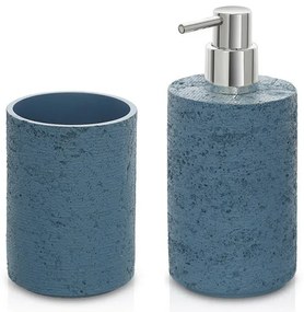 Set accessori bagno dispenser e portaspazzolini turchese cobalto resina effetto pietra Matera