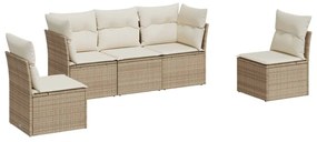 Set divano da giardino 5 pz con cuscini beige in polyrattan