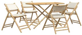 Set Da Bistrot Pieghevole 5 Pz Cuscini Bianco Crema İn Bambù /
