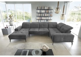 Divano angolare grigio (con penisola a destra/a U) e rivestimento in velluto Neviro – ELTAP