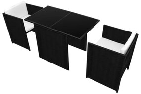 Set da Bistrot 3 pz con Cuscini in Polyrattan Nero