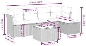 Set divano da giardino 6pz con cuscini grigio chiaro polyrattan