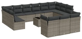 Set divani da giardino 14pz con cuscini in polyrattan grigio