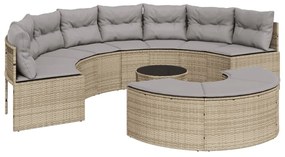 Set divani da giardino semicircolare 3 pz in polyrattan beige