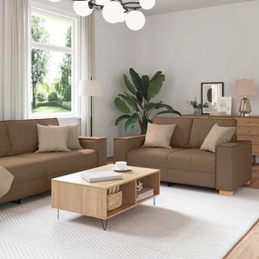 Set Di Divani 2 Pz Con Cuscini Marrone İn Tessuto /