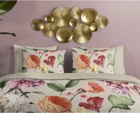 Set copripiumino e federa beige in raso di cotone per letto singolo ed esteso 140x220 cm Fiori – Descanso