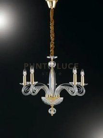 Lampadario epoque oro 5 luci attacco e14 65x140cm vetro trasparente