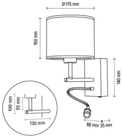Spot-Light 57291974 - Lampada flessibile BOHO 1xE27/25W + LED/1W/230V rovere