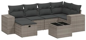 Set Divani da Giardino 7 pz con Cuscini Grigio in Polyrattan