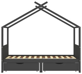 Giroletto Bambini Cassetti Grigio Scuro Pino Massello 90x200 cm