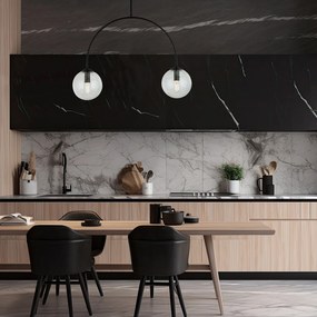 Plafoniera Moderna Utu 2 Luci In Acciaio Nero E Vetro Trasparente