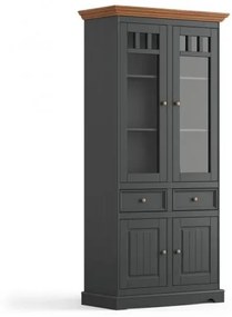 Vetrina shabby chic pino massello pino due ante grafite top color rovere