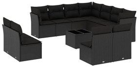 Set divani da giardino 12 pz con cuscini nero in polyrattan