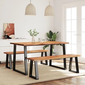 Set Da Pranzo 3 Pz Con Bordi Vivi İn Legno Massello Di Acacia /