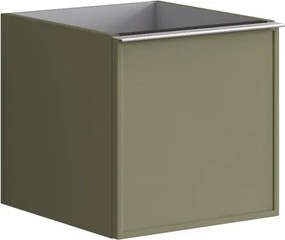 Cassettiera Pixel con 2 cassetti (1 interno) frontale Frame  laccato opaco verde salvia e maniglia alluminio brillante L.40 H.40 P.45,5 cm.