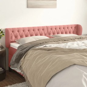 Testiera Ad Orecchio Rosa 203x23x78/88 Cm İn Velluto /