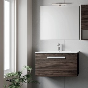 Mobile Bagno Sospeso "Aura" Da 80 Cm Composto Da Un Cassetto Lavabo E Specchio Con Lampada Led