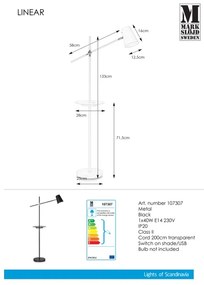 Markslöjd 107307 - Lampada da terra con USB LINEAR 1xE14/40W/230V