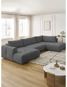 Divano angolare grigio scuro allungabile e con contenitore (penisola a destra/a U) Fuji – Bobochic Paris