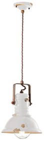 Lampadario Industrial Ferro E Ceramica Vintage Bianco 1 Luce E27 23Cm