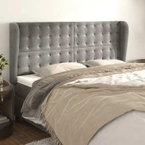 Testiera Ad Orecchio Grigio Chiaro 183x23x118/128 Cm İn Velluto /