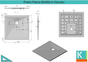 Kamalu - Piatto doccia 80x80 effetto pietra colore ardesia antracite