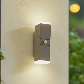 Lindby Applique a LED Sally, 22 cm, grigio, IP54, sensore Sally, Alluminio / Grigio / Zincato, Alluminio, Moderno