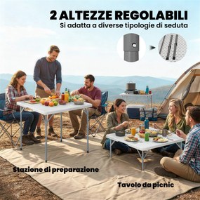 Tavolo da Campeggio Quadrato Pieghevole in Metallo e HDPE, 86x86x74 cm, Bianco...