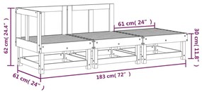 Set Salotto da Giardino 3 pz Grigio in Legno Massello di Pino