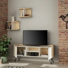 Mobile Porta TV 120 Cm Con Ante E Mensole Klappe Bianco E Rovere