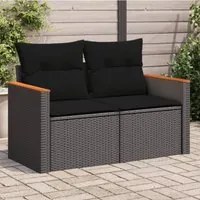 Divano da Giardino con Cuscini a 2 Posti Nero in Polyrattan 365977