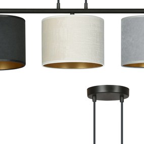 Lampadario 3 Luci Hilde In Acciaio Nero E Paralumi In Tessuto Multicolore