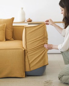 Kave Home - Divano sfoderabile Blok 2 posti con chaise longue sinistra di lino senape