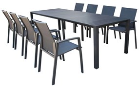 ARIZONA - set tavolo in alluminio cm 100 x 51,50/104/156/208/260 x 74 h con 8 poltrone Lotus